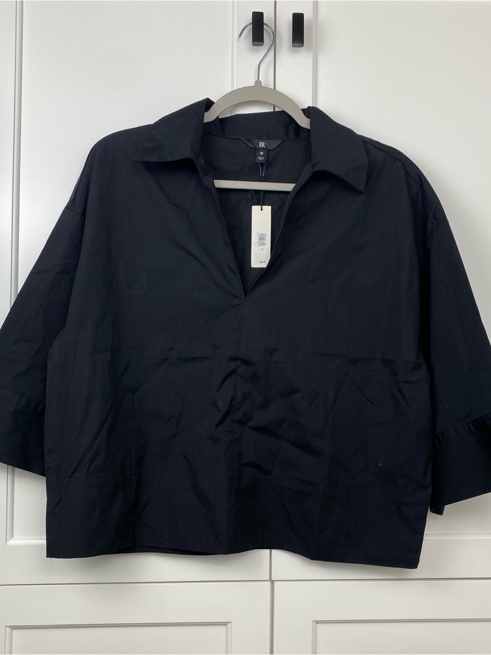 Banana Republic Black Oversized Short-Sleeve Collared Blouse